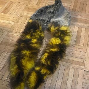 Faux Fur & real fox Scarf with Yellow, Black Accents.